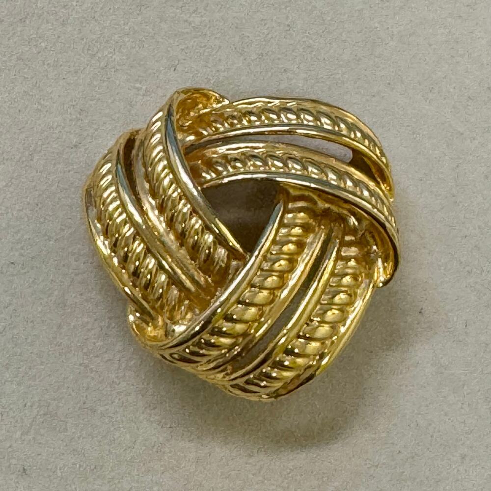 VTG Gold Love Knot Twist Triangle Brooch Pin Maximalist Chunky Celtic 1980s